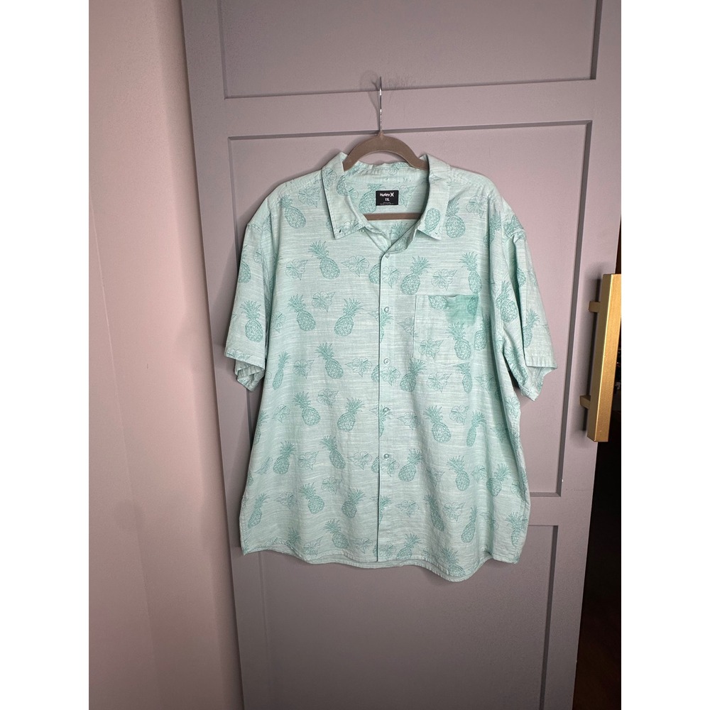 Hurley Mens XXL Pineapple Hibiscus Floral Button‎ Down Shirt Mint Green CZ6661